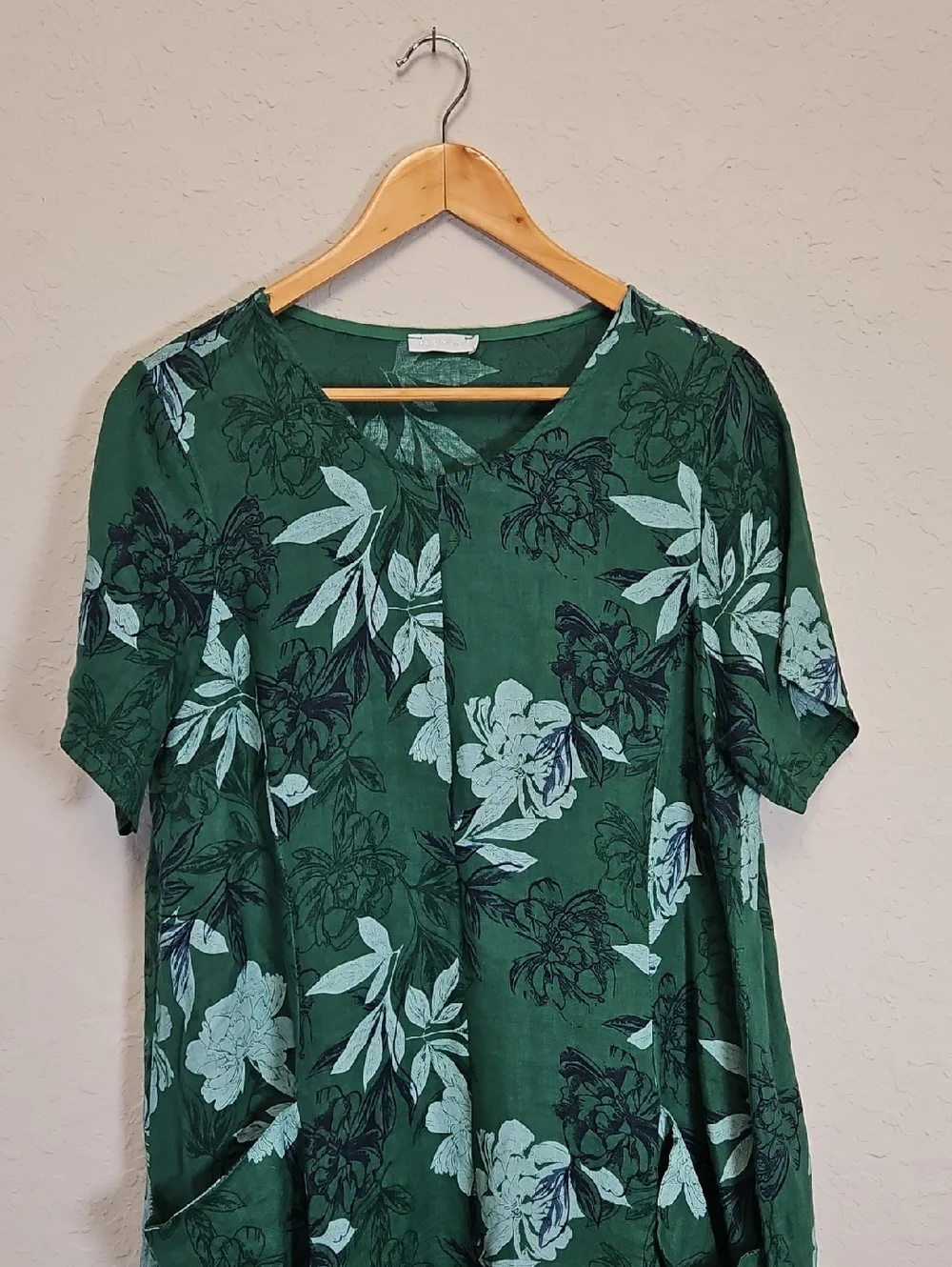 Made in Italy Green Floral Linen Dress, Size M/L